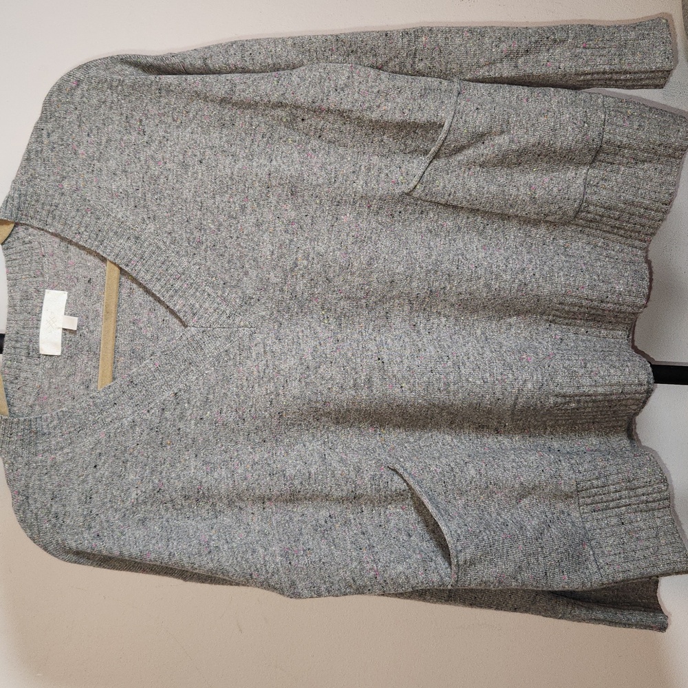 Lisa Todd Gray Textured Cashmere V-Neck Sweater Size Xs Oversized 22.5" Chest